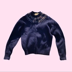 ON HOLD~~Vintage wool sweater. Floral and navy.